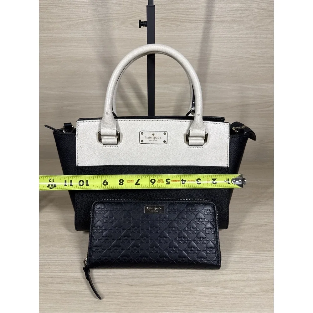 Kate Spade‎ NY Grove Street Caley Leather Satchel Purse Black White W/ Wallet